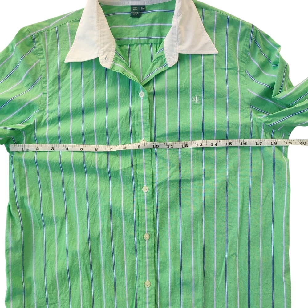 Ralph Lauren Green and White Striped  Button Down Shirt 100% Cotton Petite Mediu - Picture 6 of 9